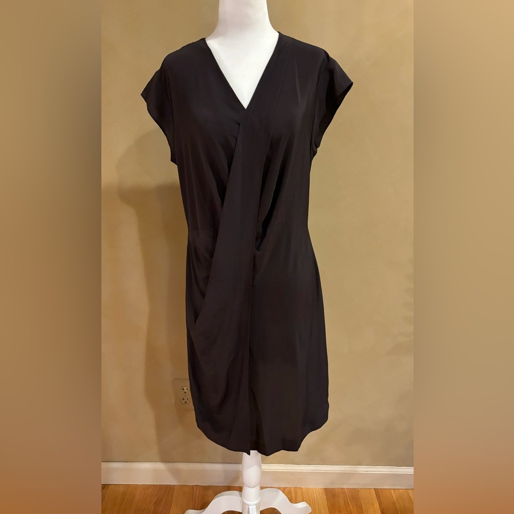 ALL SAINTS 100% Silk designer black classic short sleeve dress size 6